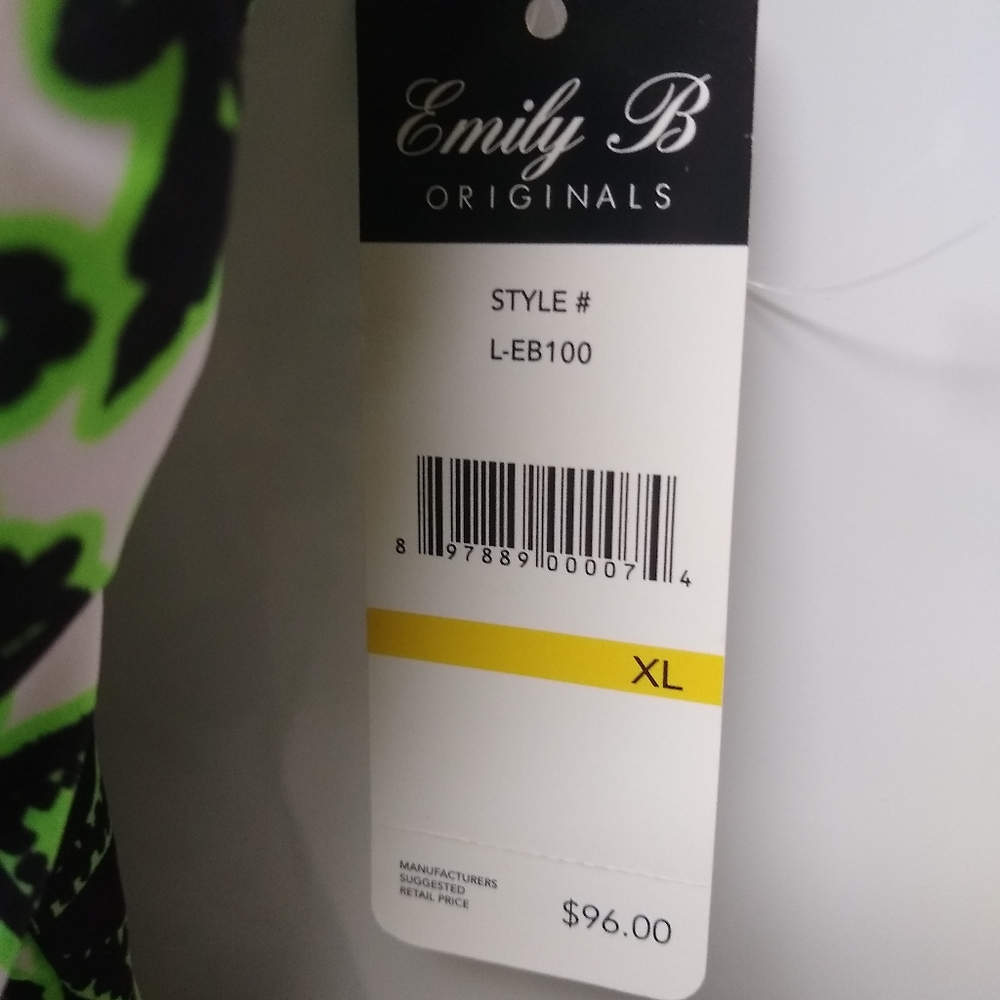 NWT Emily B Originals White Black Neon Green One Piece Floral Swimsuit - Size XL - Picture 3 of 11